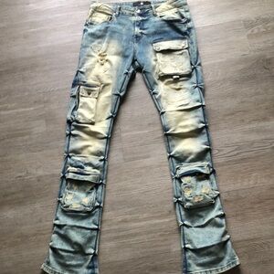 Mens denim (blue) cargo pocket jeans